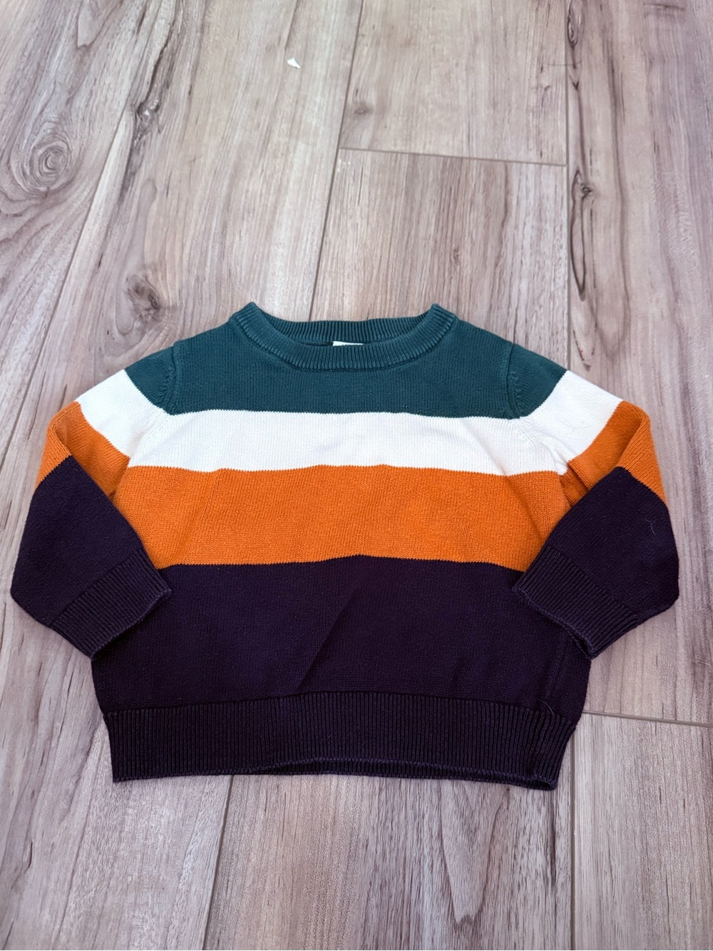 Baby Gap Striped Crewneck Sweater Dark Teal, White, Orange, Navy Sz 12-18 mnths